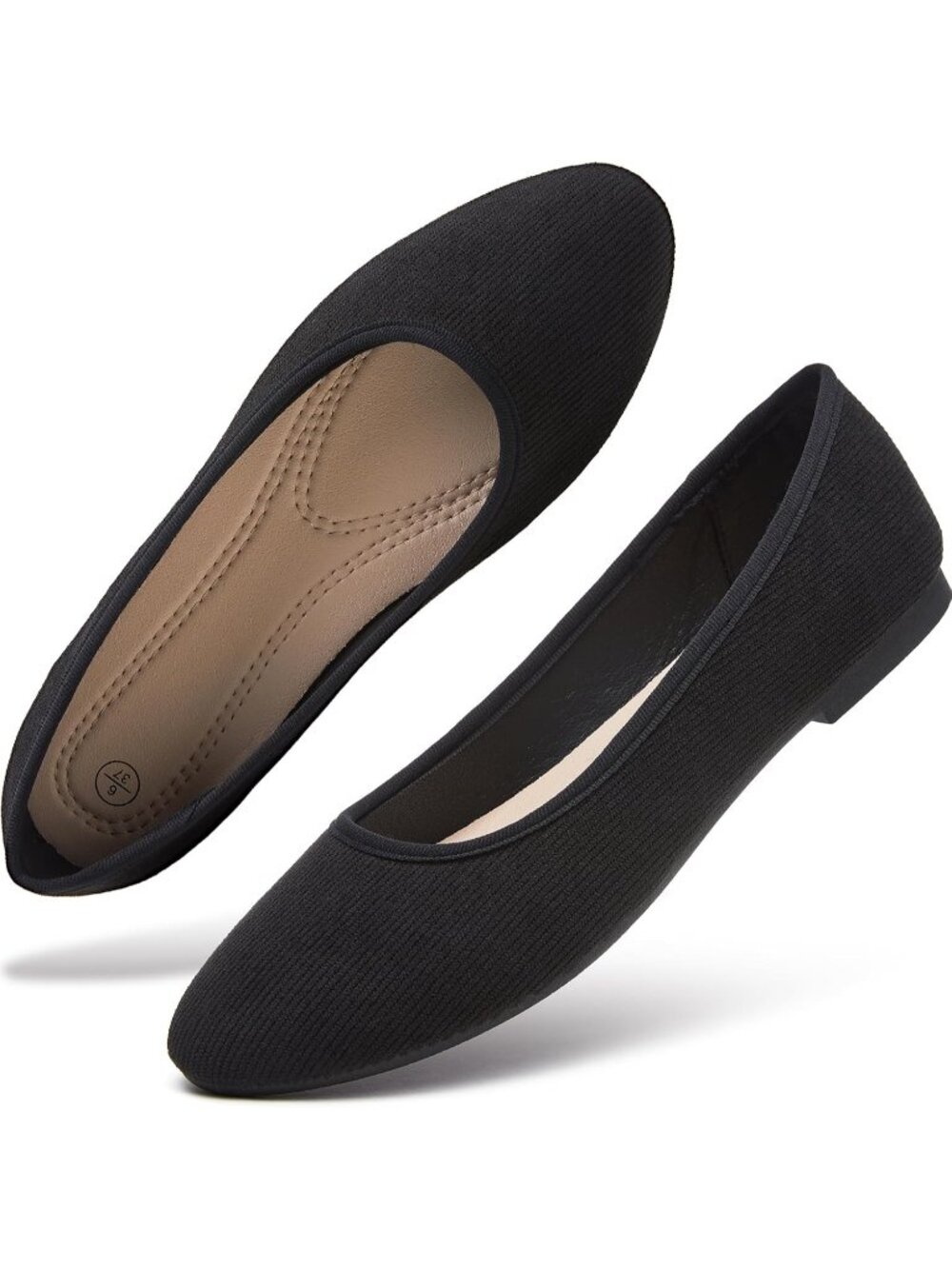 Women's All Black Suede Ballet Flats Dress Shoes Round Toe Comfortable Casual